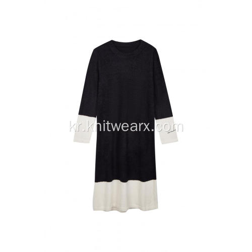 여성 니트 라운지웨어 홈웨어 컬러 블록 드레스